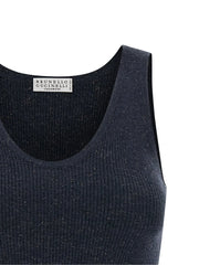 Brunello Cucinelli Blue Cashmere Sleeveles T-Shirt