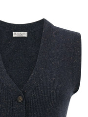 Brunello Cucinelli Blue Cashmere Sleeveless Jacket - S