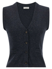 Brunello Cucinelli Blue Cashmere Sleeveless Jacket - S