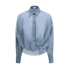 Brunello Cucinelli Blue Cotton Pattern Shirt