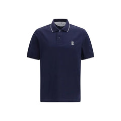 Brunello Cucinelli Modré bavlněné polo tričko