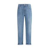 Brunello Cucinelli Blue Cotton Relaxed Fit Jeans