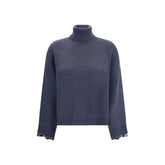 Brunello Cucinelli Blue Fleece Wool Turtleneck