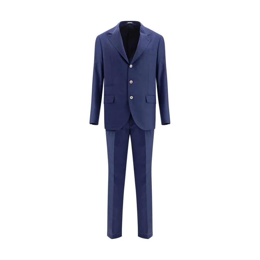 Brunello Cucinelli Blue Fleece Wool Two-Piece Suit
