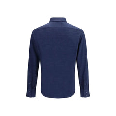 Brunello Cucinelli Blue Linen Dress Shirt