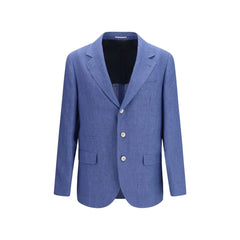 Brunello Cucinelli Blue Linen Full-Length Jacket - IT52 | XL