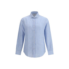 Brunello Cucinelli Blue Linen Pattern Shirt