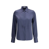Brunello Cucinelli Blue Silk Blouse