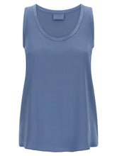Brunello Cucinelli Blue Silk Sleeveles T-Shirt - S