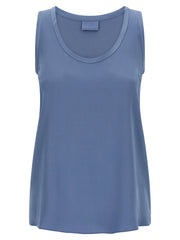 Brunello Cucinelli Blue Silk Sleeveles T-Shirt - S