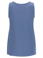 Brunello Cucinelli Blue Silk Sleeveles T-Shirt - S