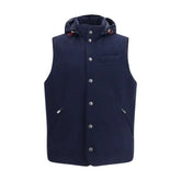 Brunello Cucinelli מעיל חסר שרוולים Oves Aries מול צמר כחול Blue Wool Oves Aries Sleeveless Jacket
