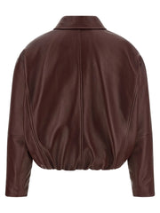 Brunello Cucinelli Bordeaux Calfskin Leather Jacket