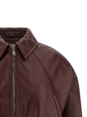 Brunello Cucinelli Bordeaux Calfskin Leather Jacket