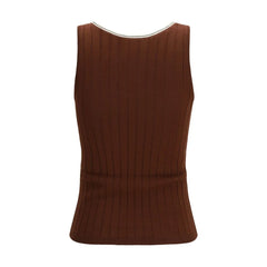 Brunello Cucinelli Bordeaux Wool Oves Aries Sleeveles T-Shirt