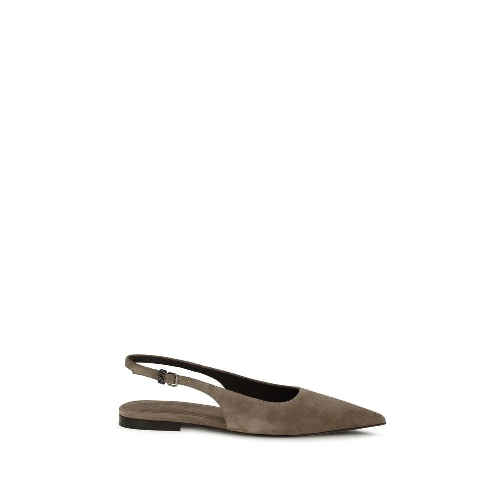 Brunello Cucinelli Brown Calf Leather Bos Taurus Ballet Flats