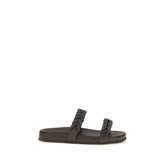 Brunello Cucinelli Brown Calf Leather Bos Taurus Flat Sandals