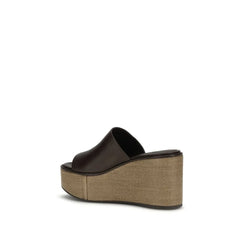 Brunello Cucinelli Brown Calf Leather Bos Taurus Platform Sandals