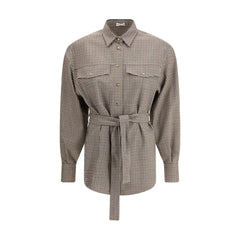 Brunello Cucinelli Brown Fleece Wool Pattern Shirt - Shirts