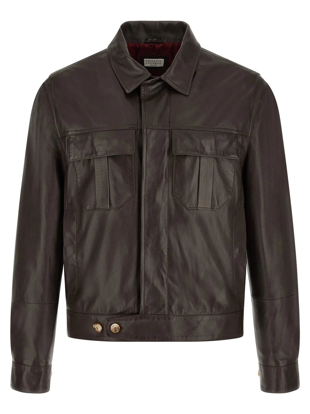 Brunello Cucinelli Brown Lamb Leather Leather Jacket