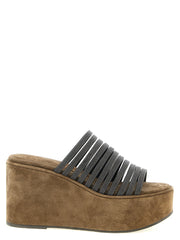 Brunello Cucinelli Brown Lamb Leather Wedge Sandals - EU40/US10