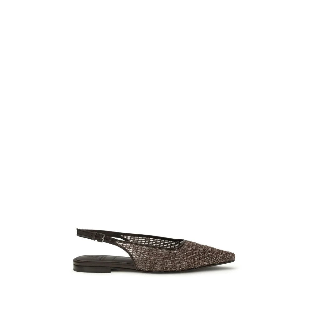Brunello Cucinelli Brown Leather Ballet Flats