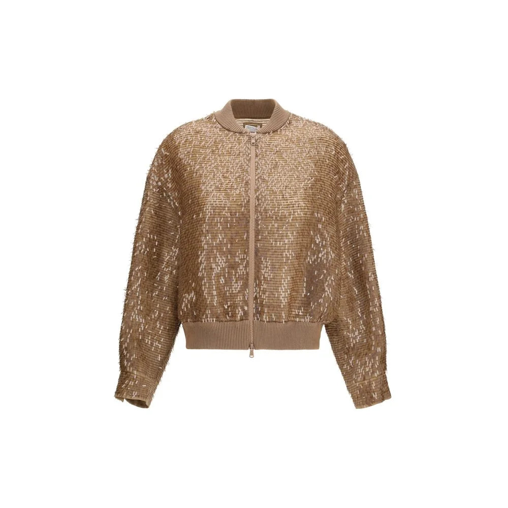 Brunello Cucinelli Brown Silk Bomber - IT42 | L