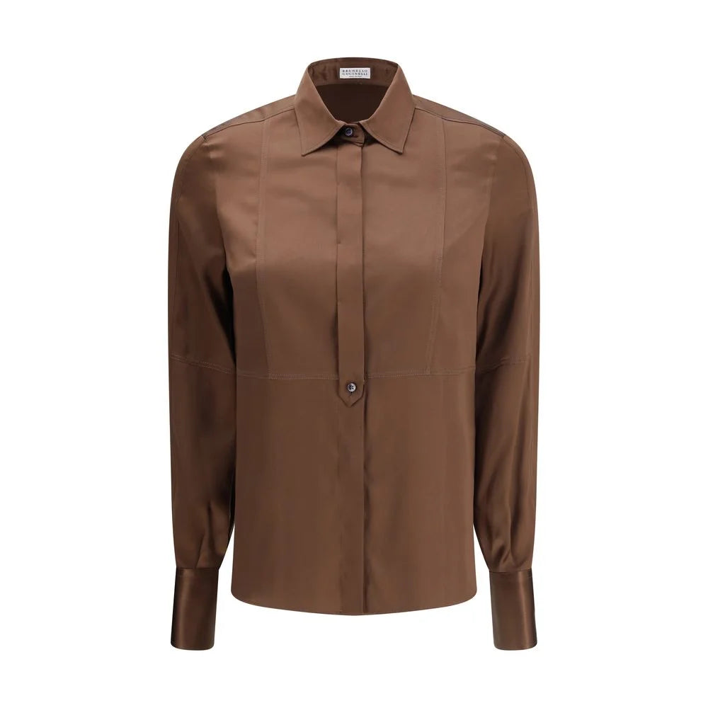 Brunello Cucinelli Brown Silk Dress Shirt - S