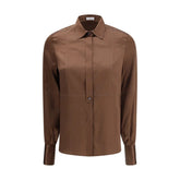 Brunello Cucinelli Brown Silk Dress Shirt - S