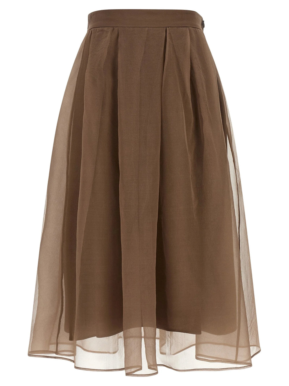 Brunello Cucinelli Brown Silk Midi Skirt