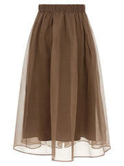 Brunello Cucinelli Brown Silk Midi Skirt