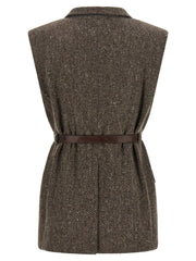 Brunello Cucinelli Brown Virgin Wool Sleeveless Jacket