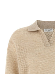 Brunello Cucinelli Gold Wool Polo Shirt