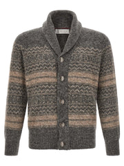 Brunello Cucinelli Gray Alpaca Leather Cardigan