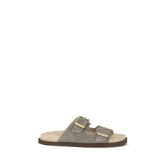 Brunello Cucinelli Gray Calf Leather Bos Taurus Sandals