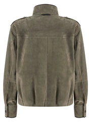 Brunello Cucinelli Gray Calfskin Leather Jacket