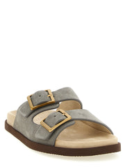 Brunello Cucinelli Gray Calfskin Slides - EU 42 | US 9