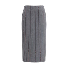 Brunello Cucinelli Gray Polyester Midi Skirt