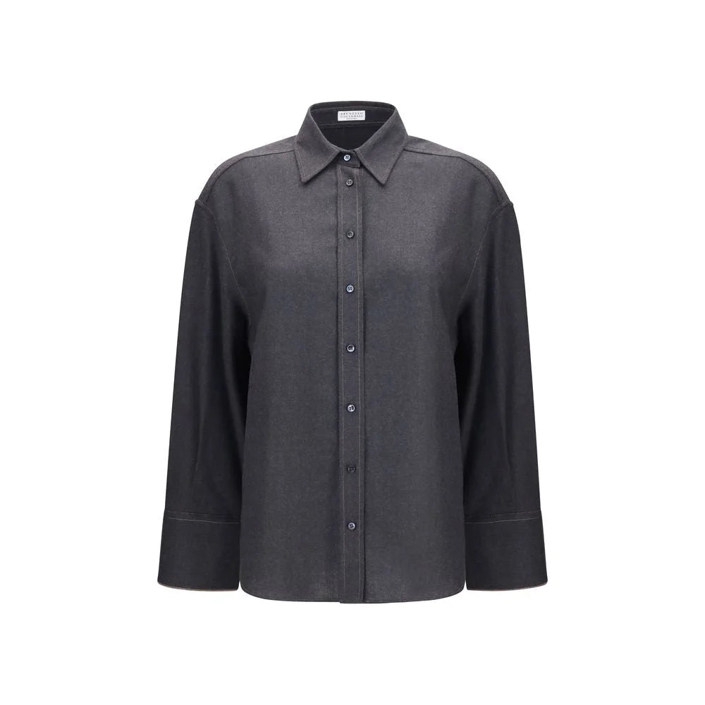 Brunello Cucinelli Gray Wool Oves Aries Dress Shirt