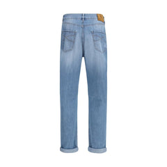 Brunello Cucinelli Light Blue Cotton Relaxed Fit Jeans