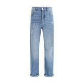 Brunello Cucinelli Light Blue Cotton Relaxed Fit Jeans