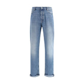 Brunello Cucinelli Light Blue Cotton Straight-Leg Jeans - Jeans
