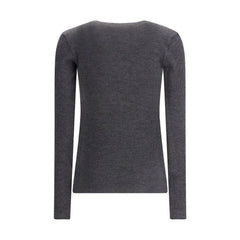 Brunello Cucinelli Long sleeve wool ribbed jersey T-shirt with shiny trim - XS