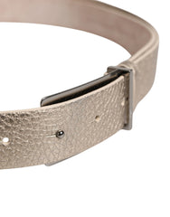 Brunello Cucinelli Metallic Beige Leather Silver Metal Buckle Belt - 85 cm / 34 Inches