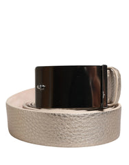 Brunello Cucinelli Metallic Beige Leather Silver Metal Buckle Belt - 85 cm / 34 Inches
