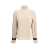 Brunello Cucinelli Silk turtleneck Blouse with Precious Bracelets - S - Blouses