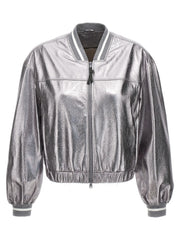 Brunello Cucinelli Silver Leather Bomber - IT42