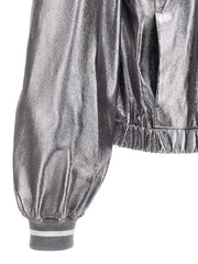 Brunello Cucinelli Silver Leather Bomber - IT42