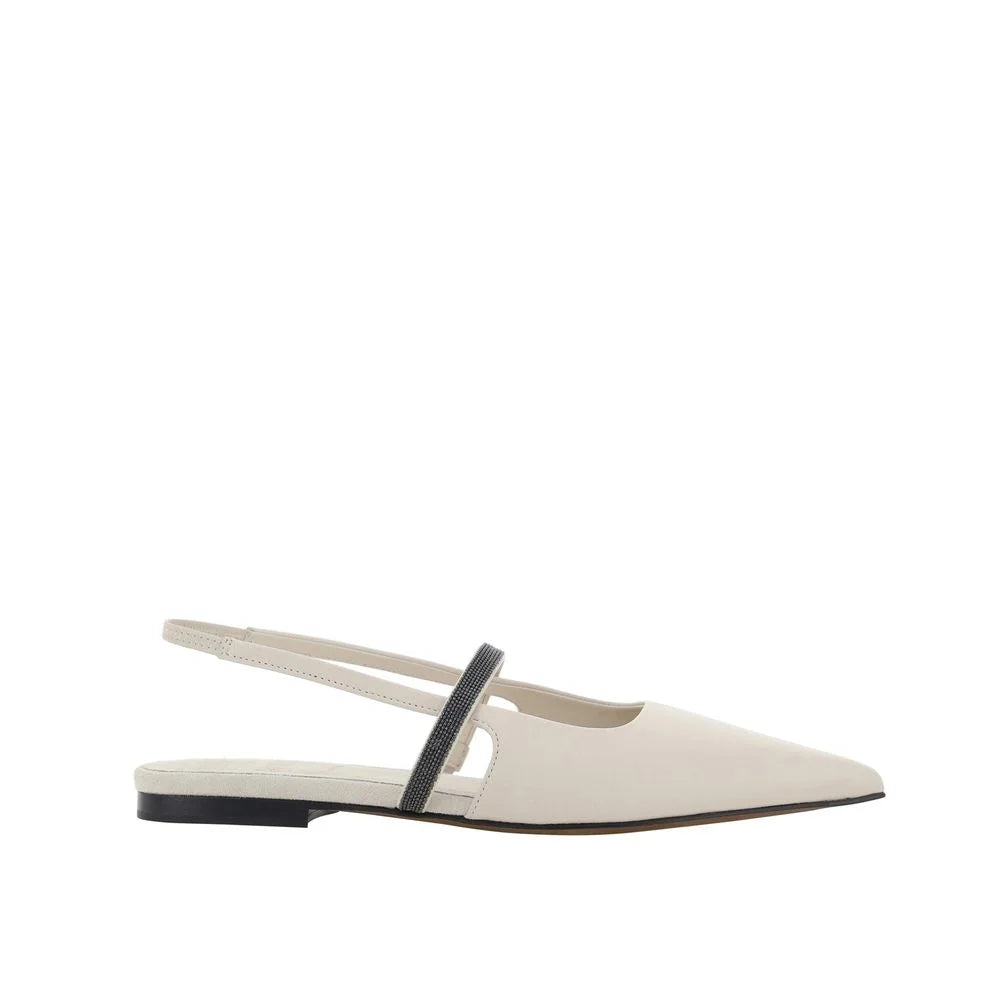 Brunello Cucinelli White Calfskin Ballet Flats - EU36/US6
