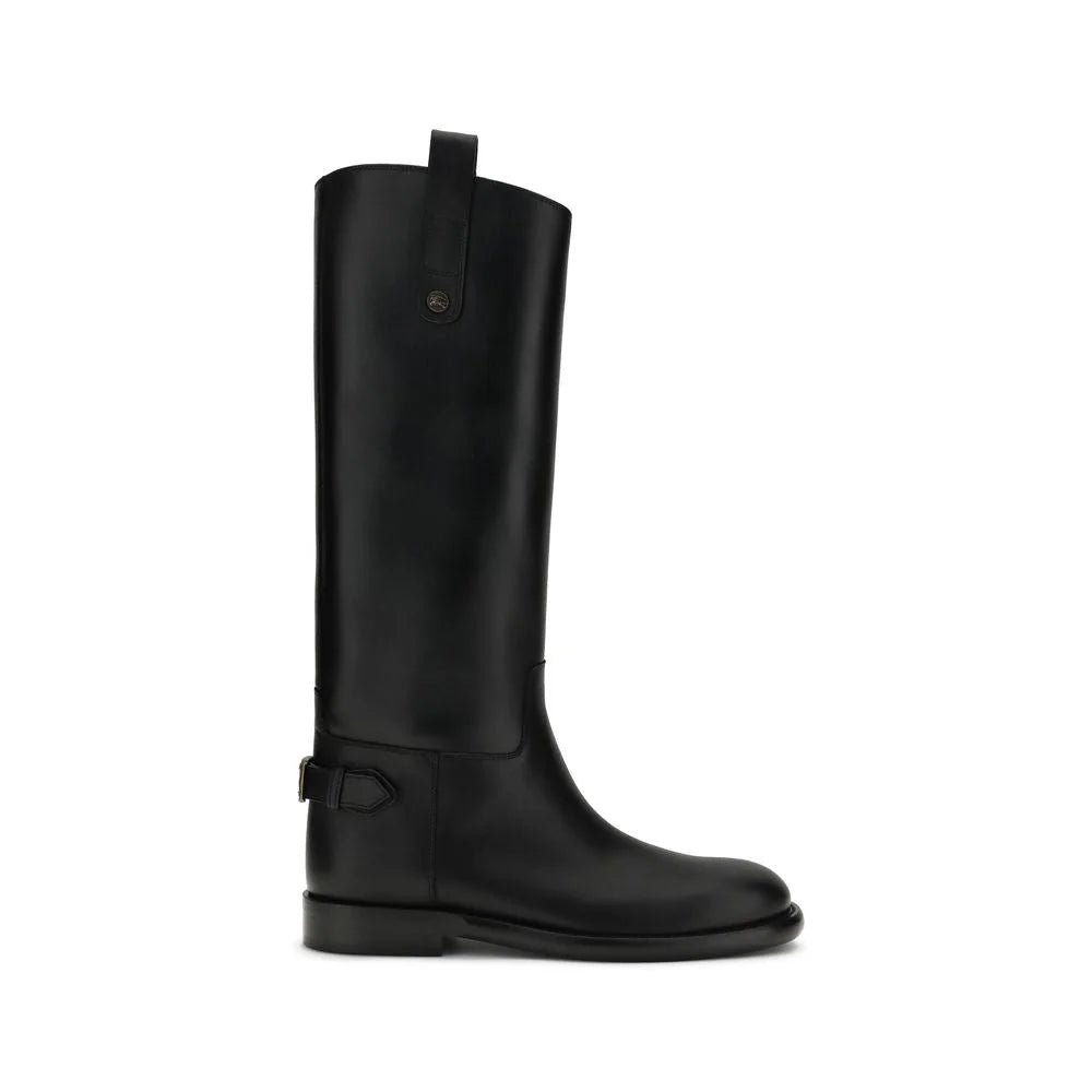 Burberry Black Calf Leather Bos Taurus Flat Boots - EU41/US11